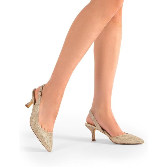 Dream Pairs Women Gold-glitter Faux Suede Pointed Toe Slingback Low Kitten Heels - Picture 7 of 7